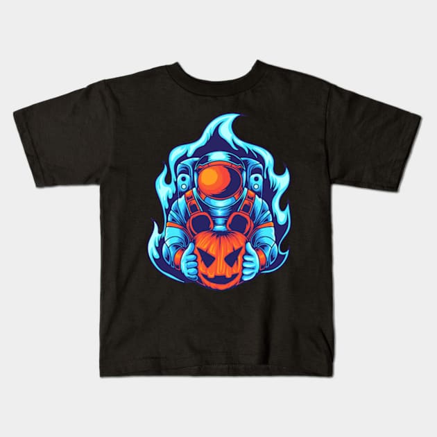 Halloween astronaut pumpkin Kids T-Shirt by Petko121212